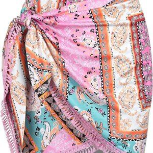 Slit Skirt for Women Boho Print Tie Side Wrap Tassel Casual Beach Mini Skirt